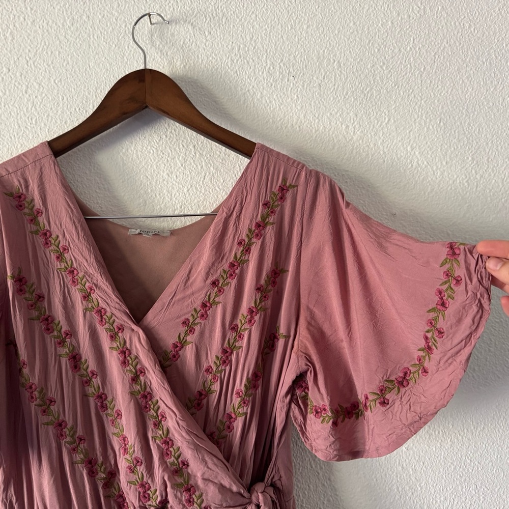 Jodifl Parklan Floral Embroidered Wrap Tie Dress Boho Chic Medium Stunning - Picture 5 of 16